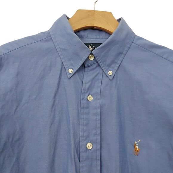 Ralph Lauren Yarmouth Shirt Mens 35 15.5 Blue Cotton Long Sleeve Logo Button Up - Picture 3 of 12